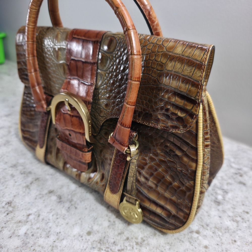 Brahmin Tricolor Collection Brown Croc Embossed Leather Satchel Handbag - Picture 6 of 16